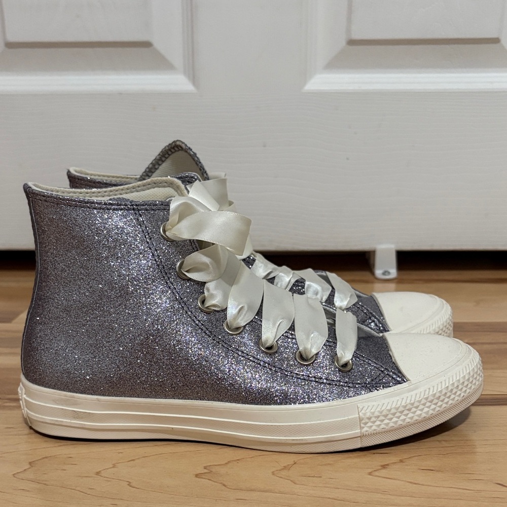 Converse Silver High-Top Sneakers with White Laces